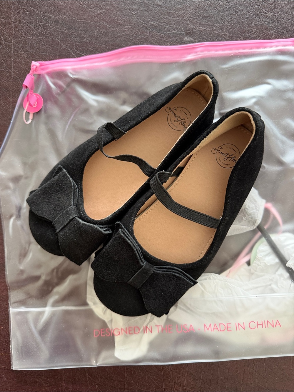 SweetHoney Black Suede Bow Ballet Flats Girls Size 13